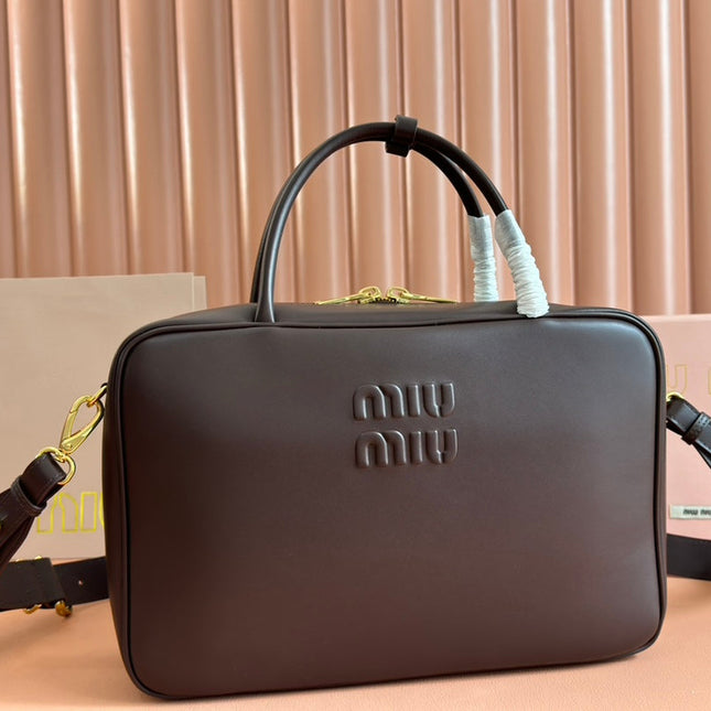 BEAU TOP HANDLE BAG 34 IN CEDAR BROWN SMOOTH CALFSKIN