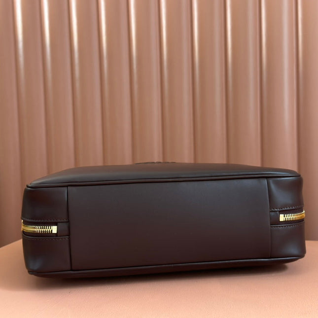 BEAU TOP HANDLE BAG 34 IN CEDAR BROWN SMOOTH CALFSKIN