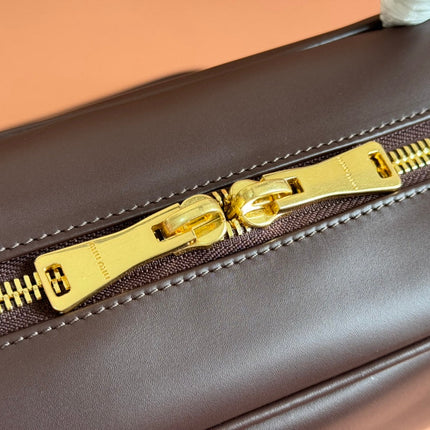 BEAU TOP HANDLE BAG 34 IN CEDAR BROWN SMOOTH CALFSKIN