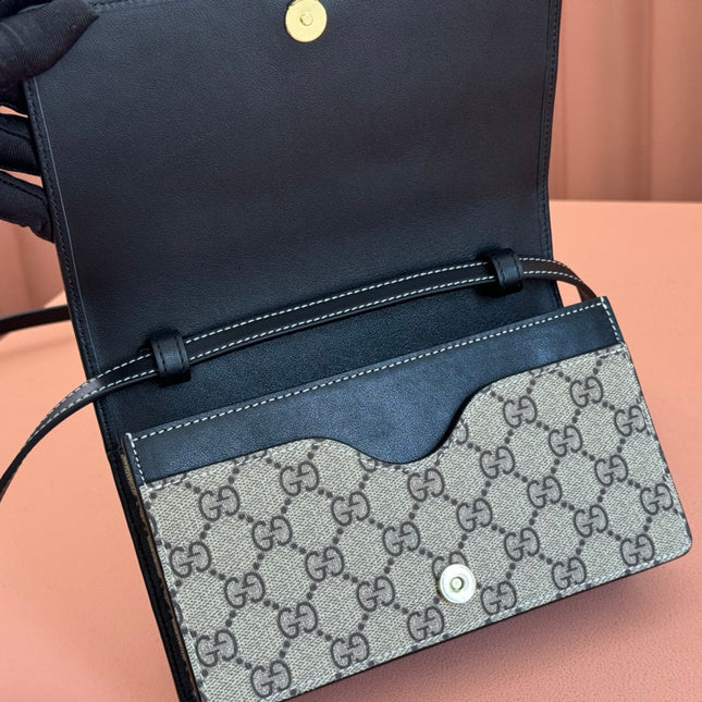 EMBLEM WALLET GG MONOGRAM 20 IN DARK BROWN AND BLACK CALFSKIN