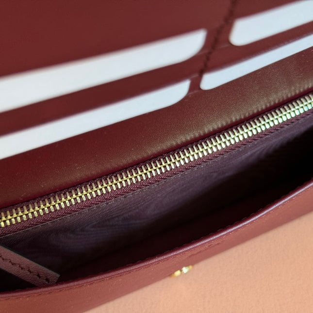 HORSEBIT 1955 WALLET ON CHAIN 19 IN BEIGE DARK BROWN NEW GG AND ROSSO ANCORA RED CALFSKIN