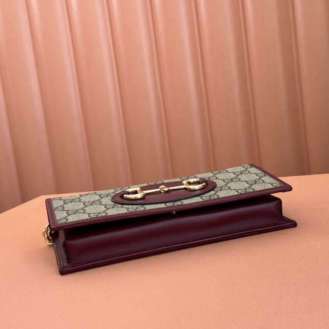 HORSEBIT 1955 WALLET ON CHAIN 19 IN BEIGE DARK BROWN NEW GG AND ROSSO ANCORA RED CALFSKIN