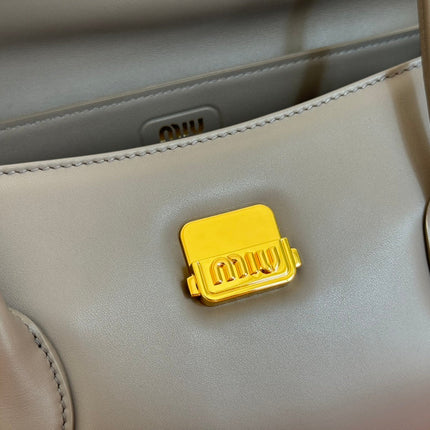 BEAU TOP HANDLE BAG 28 IN LAVA GREY GLOSSY CALFSKIN GOLD HARDWARE
