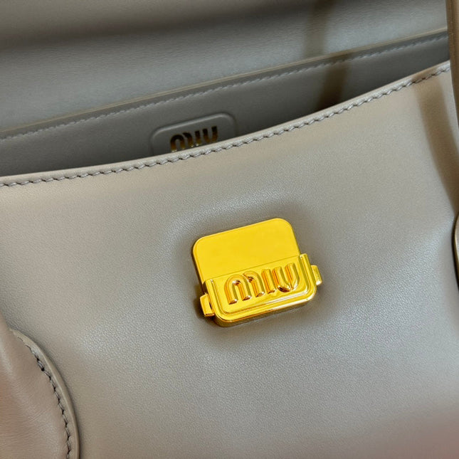 BEAU TOP HANDLE BAG 28 IN LAVA GREY GLOSSY CALFSKIN GOLD HARDWARE