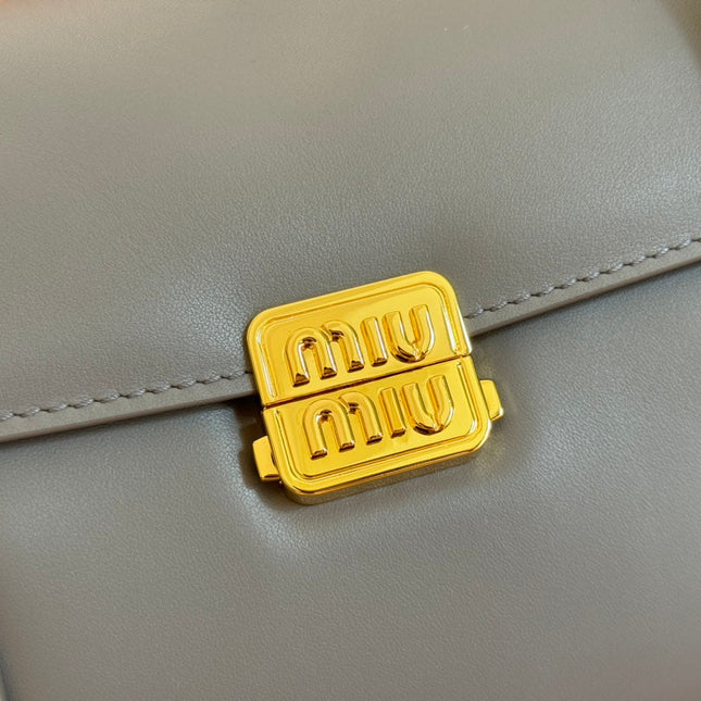 BEAU TOP HANDLE BAG 28 IN LAVA GREY GLOSSY CALFSKIN GOLD HARDWARE