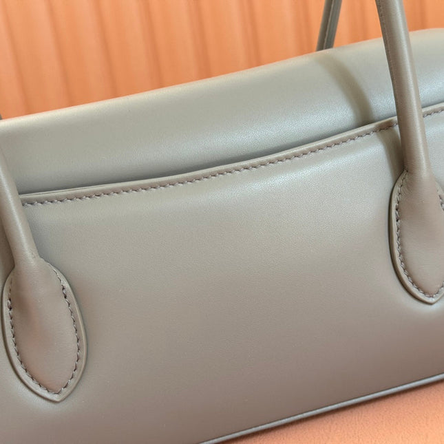 BEAU TOP HANDLE BAG 28 IN LAVA GREY GLOSSY CALFSKIN GOLD HARDWARE