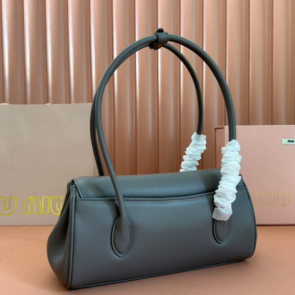 BEAU TOP HANDLE BAG 28 IN LAVA GREY GLOSSY CALFSKIN GOLD HARDWARE