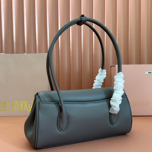BEAU TOP HANDLE BAG 28 IN LAVA GREY GLOSSY CALFSKIN GOLD HARDWARE