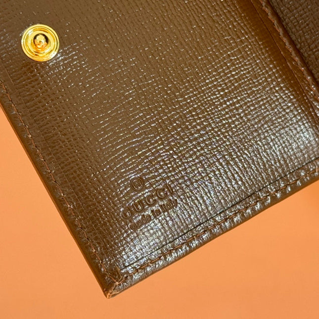 HORSEBIT 1955 CARD CASE WALLET 11.5 IN BEIGE EBONY GG CANVAS BROWN CALFSKIN