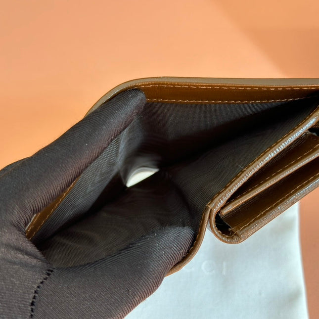 HORSEBIT 1955 CARD CASE WALLET 11.5 IN BEIGE EBONY GG CANVAS BROWN CALFSKIN