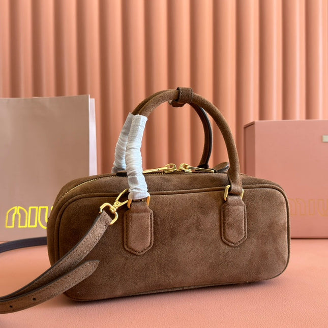 ARCADIE BAG 27 IN CEDAR BROWN SUEDE GOLD HARDWARE