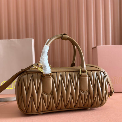 ARCADIE MATELASSÉ BAG 27 IN SEPIA BROWN CALFSKIN GOLD HARDWARE