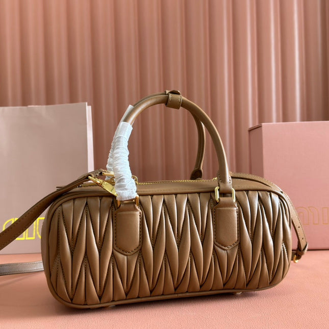 ARCADIE MATELASSÉ BAG 27 IN SEPIA BROWN CALFSKIN GOLD HARDWARE