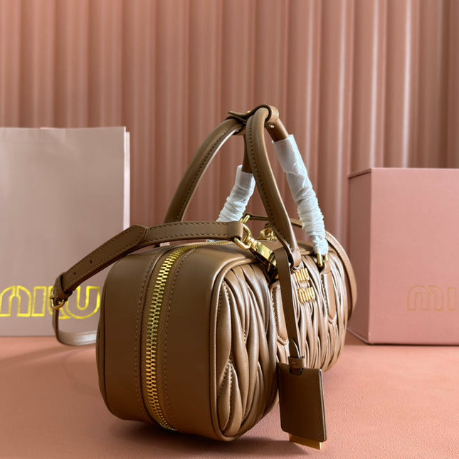 ARCADIE MATELASSÉ BAG 27 IN SEPIA BROWN CALFSKIN GOLD HARDWARE