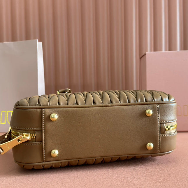 ARCADIE MATELASSÉ BAG 27 IN SEPIA BROWN CALFSKIN GOLD HARDWARE