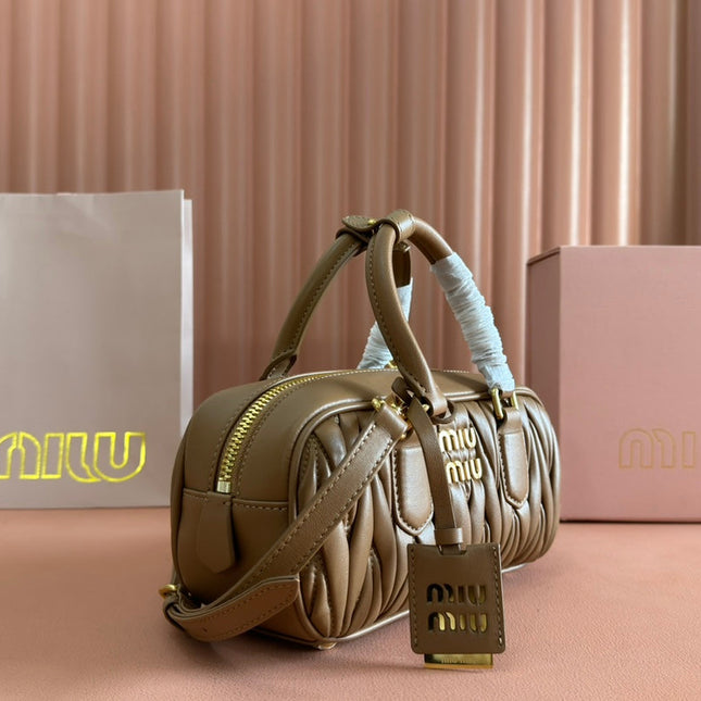 ARCADIE MATELASSÉ BAG 22 IN TAWNY BROWN GLOSSY LAMBSKIN