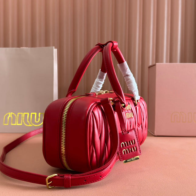 ARCADIE MATELASSÉ BAG 27 IN CERISE RED CALFSKIN GOLD HARDWARE