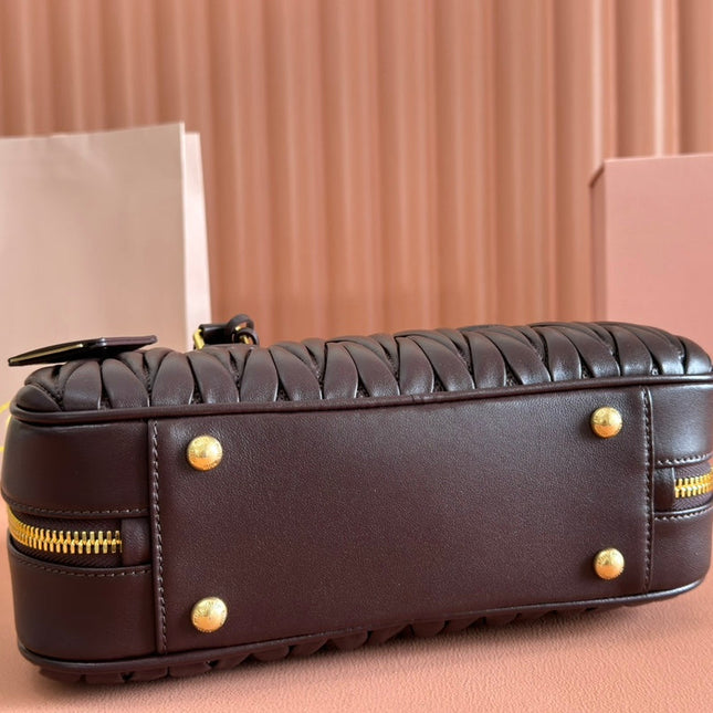 ARCADIE MATELASSÉ BAG 27 IN CONGO BROWN CALFSKIN GOLD HARDWARE