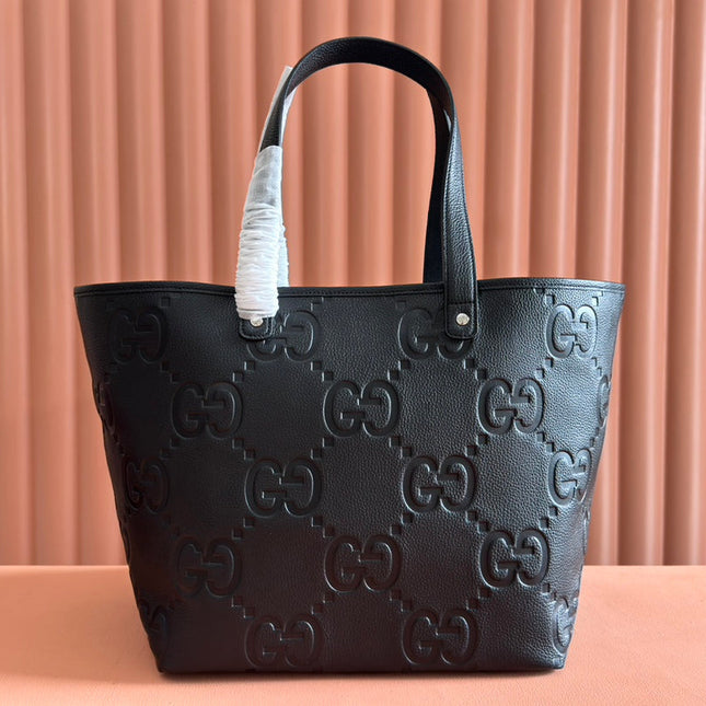 EMBLEM MEDIUM TOTE BAG 30 IN BLACK GG CALFSKIN