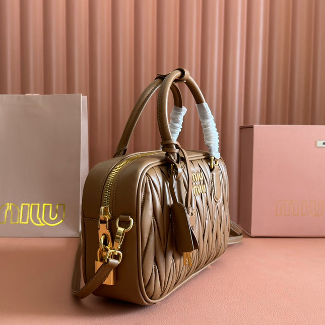 ARCADIE MATELASSÉ BAG 24 IN BROWN LAMBSKIN GOLD HARDWARE