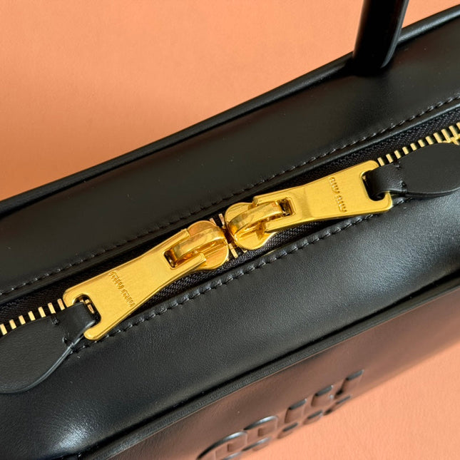 BEAU TOP HANDLE BAG 29 IN BLACK GLOSSY CALFSKIN