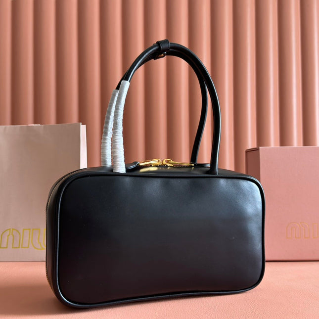 BEAU TOP HANDLE BAG 29 IN BLACK GLOSSY CALFSKIN