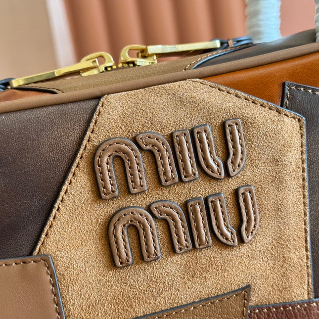 BEAU TOP HANDLE BAG 28 IN COGNAC LEATHER PATCHWORK