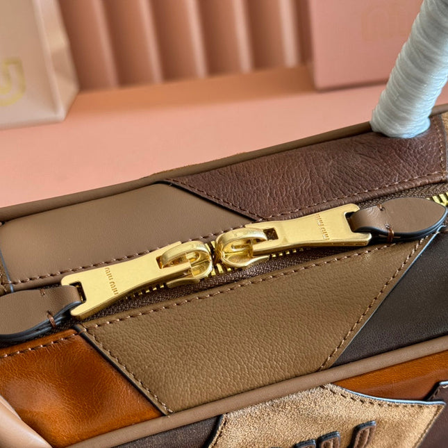 BEAU TOP HANDLE BAG 28 IN COGNAC LEATHER PATCHWORK