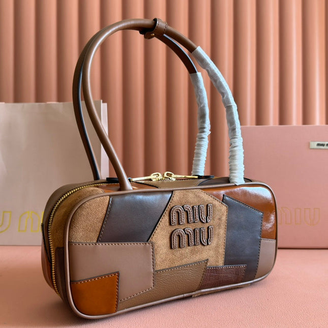 BEAU TOP HANDLE BAG 28 IN COGNAC LEATHER PATCHWORK