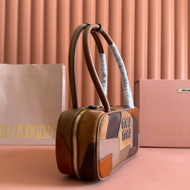 BEAU TOP HANDLE BAG 28 IN COGNAC LEATHER PATCHWORK
