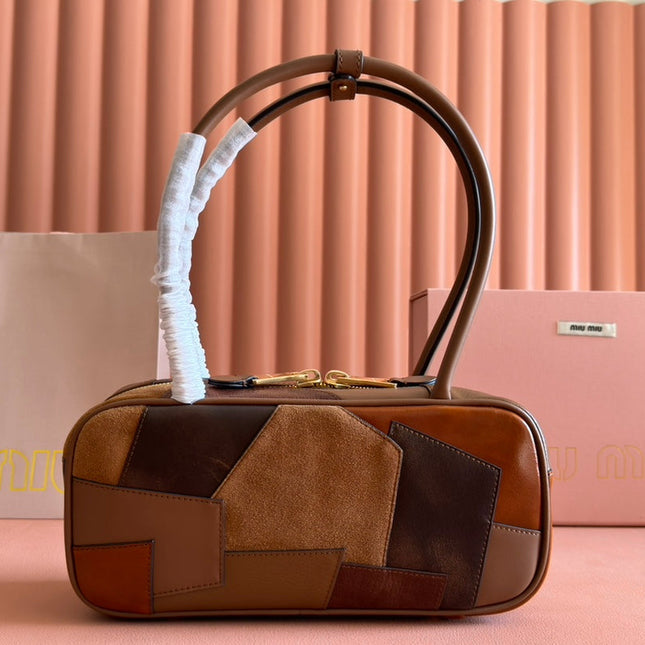 BEAU TOP HANDLE BAG 28 IN COGNAC LEATHER PATCHWORK