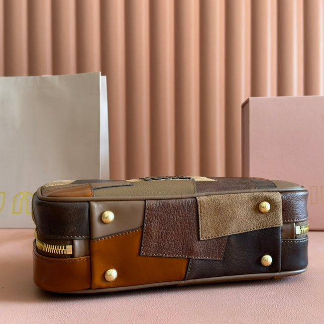 BEAU TOP HANDLE BAG 28 IN COGNAC LEATHER PATCHWORK