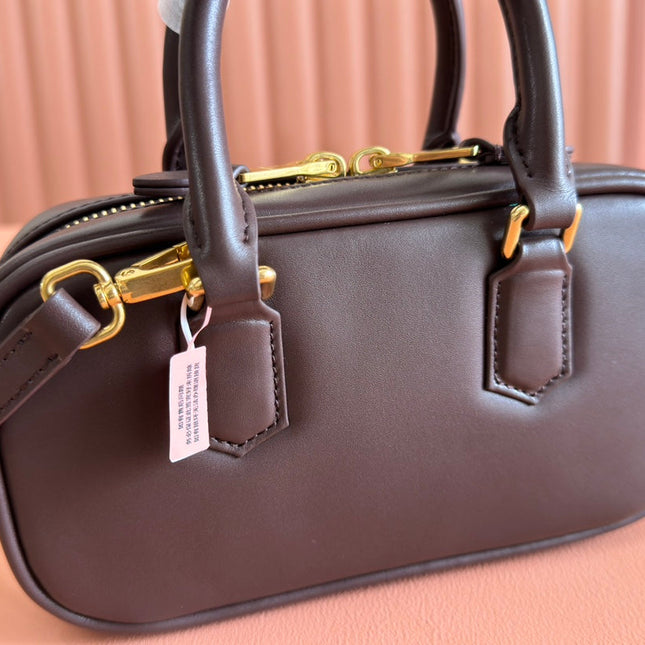 ARCADIE BAG 19 IN TAMARIND BROWN SHINY CALFSKIN
