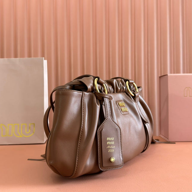 JOIE HAND BAG 32 IN BRUNETTE BROWN SHINY LAMBSKIN