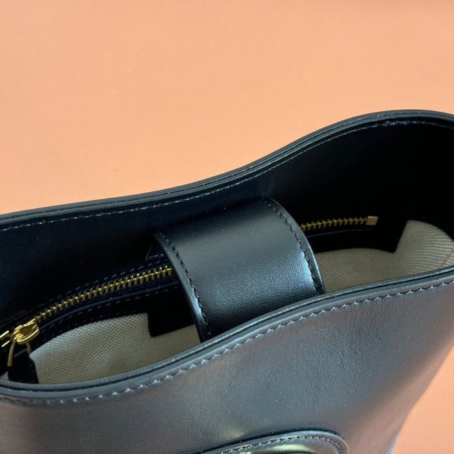 73 SMALL BUCKET BAG 20 IN BLACK SMOOTH CALFSKIN