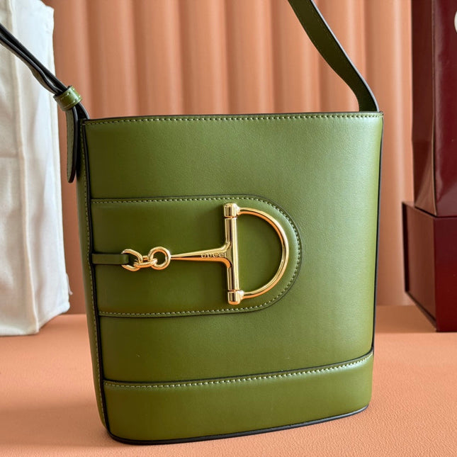 73 SMALL BUCKET BAG 20 IN GREEN SMOOTH CALFSKIN