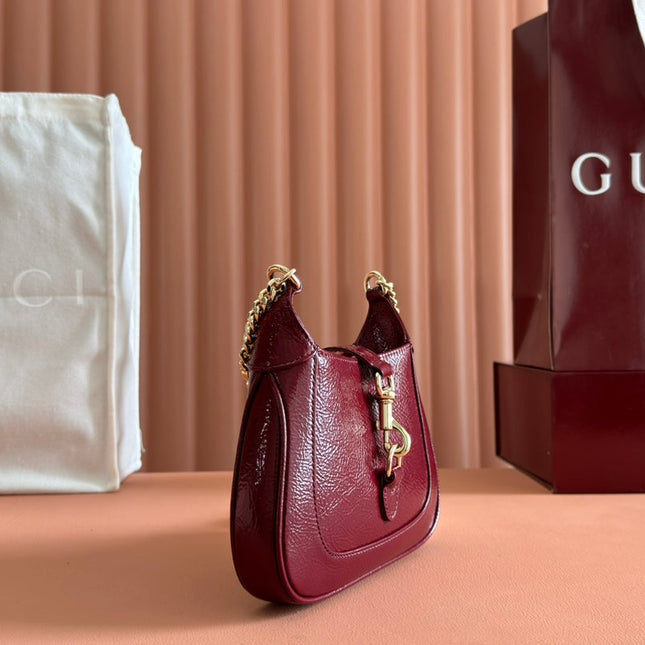 JACKIE NOTTE MINI BAG 19 IN RED WINE CRACKED LACQUER CALFSKIN GOLD HARDWARE