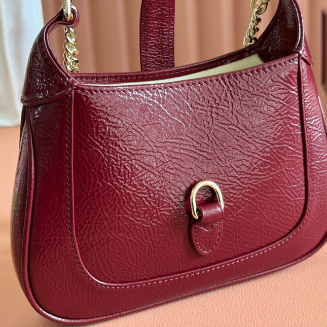 JACKIE NOTTE MINI BAG 19 IN RED WINE CRACKED LACQUER CALFSKIN GOLD HARDWARE