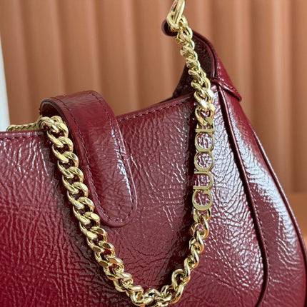 JACKIE NOTTE MINI BAG 19 IN RED WINE CRACKED LACQUER CALFSKIN GOLD HARDWARE