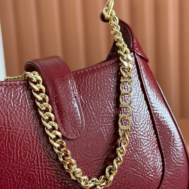 JACKIE NOTTE MINI BAG 19 IN RED WINE CRACKED LACQUER CALFSKIN GOLD HARDWARE