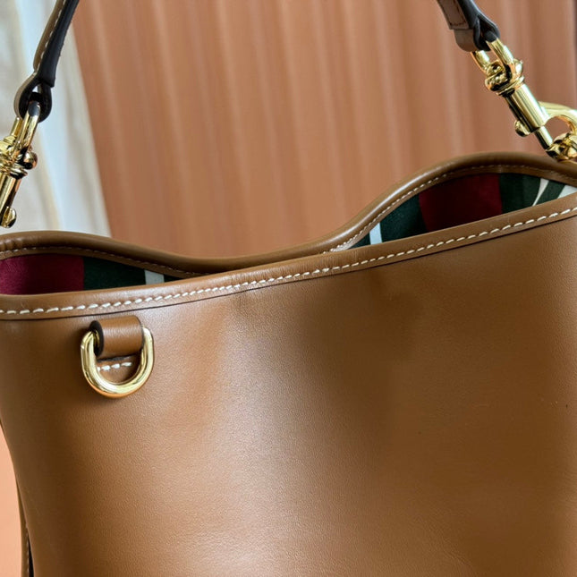 EMBLEM SMALL BUCKET BAG 19 IN BROWN SMOOTH CALFSKIN