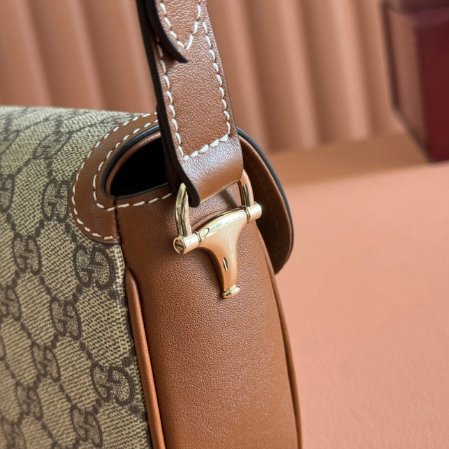 SMALL HORSEBIT 1955 SHOULDER BAG 20 IN BEIGE AND DARK BROWN NEW GG MONOGRAM CALFSKIN