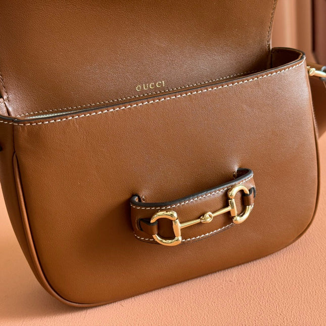 SMALL HORSEBIT 1955 SHOULDER BAG 20 IN BROWN SOFT CALFSKIN LIGHT GOLD HARDWARE