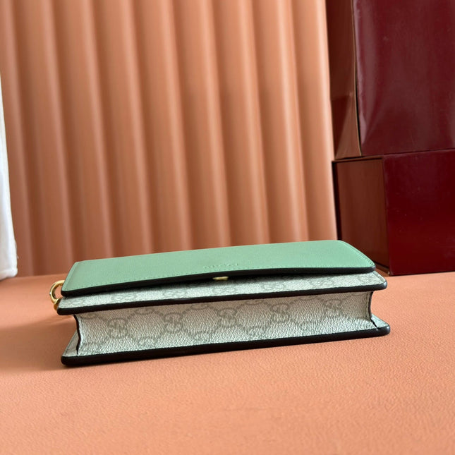 EMBLEM WALLET ON CHAIN 20 IN SAGE GREEN SMOOTH CALFSKIN