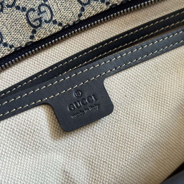 MEDIUM TOTE BAG 38 IN BEIGE AND BROWN GG COATED FABRIC BLACK CALFSKIN