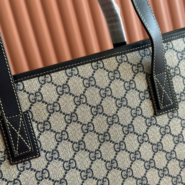 MEDIUM TOTE BAG 38 IN BEIGE AND BROWN GG COATED FABRIC BLACK CALFSKIN