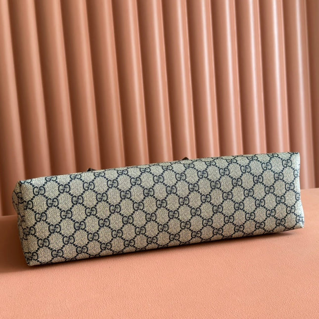 MEDIUM TOTE BAG 38 IN BEIGE AND BROWN GG COATED FABRIC BLACK CALFSKIN