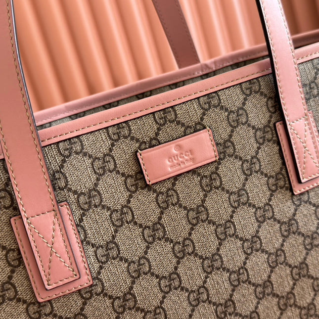 MEDIUM TOTE BAG 38 IN BEIGE AND BROWN GG COATED FABRIC PINK CALFSKIN