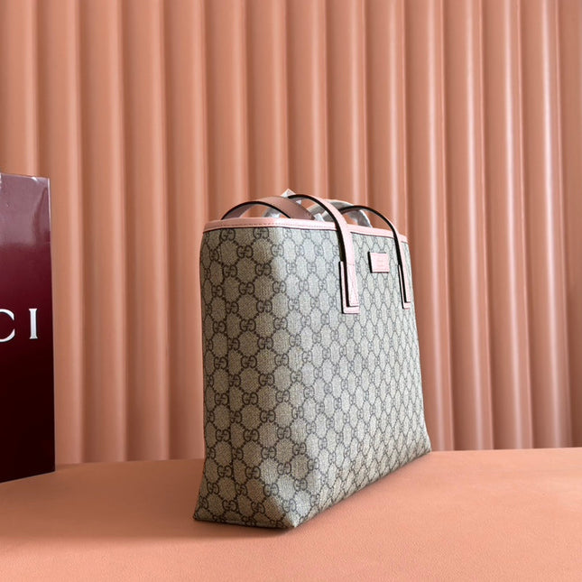 MEDIUM TOTE BAG 38 IN BEIGE AND BROWN GG COATED FABRIC PINK CALFSKIN