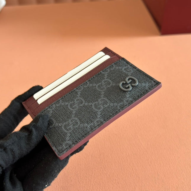 GG CARD CASE 10 BICOLOR IN GREY AND RED GG CALFSKIN
